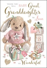 Jonny Javelin Thank You For New Great Granddaughter Card - Bunny in Pink Jumper