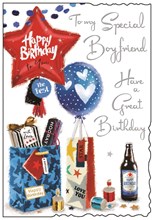 Jonny Javelin Boyfriend Birthday Card - Beer Presents Balloons & Foil 9x6.25"