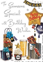 Jonny Javelin Someone Special Birthday Card -Beer Presents Balloons Foil 9x6.25"