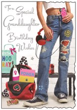 Jonny Javelin Granddaughter Birthday Card - Teenager Rucksack & Phone 9x6.25"