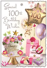 Jonny Javelin Age 100 Birthday Card - 100th Birthday Floral Cake Balloons 9x6.25