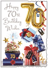 Jonny Javelin 70th Birthday Card - Age 70 Cupcake Presents Silver Foil 9x6.25