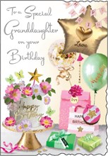 Jonny Javelin Granddaughter Birthday Card - Floral Cake Balloons Gifts 9x6.25