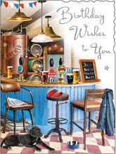 Jonny Javelin Open Male Birthday Card - Dog at Real Ale Bar & Silver Foil 7.25x5