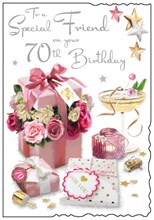 Jonny Javelin Special Friend 70th Birthday Card Pink Flower Box Cocktail 9x6.25