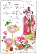 Jonny Javelin Special Friend 40th Birthday Card - Pink Gin Cocktail 9x6.25"