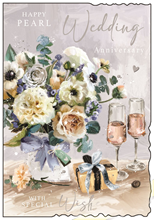 Jonny Javelin Pearl 30th Wedding Anniversary Card -Flowers & Champagne Glasses