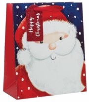 Medium Christmas Gift Bag - Santa Face Red Glitter Happy Christmas Tag 10x8.5"
