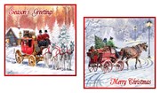 Pack of 12 Square Scenic Christmas Cards - Horse Drawn Stagecoach with Red Foil