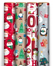 16m (4 x 4m) Cute Christmas Gift Wrap Paper Roll - Mixed Santa & Novelty Designs