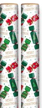 8m (2x4m) Modern Christmas Gift Wrapping Paper Roll - White Red Green Crackers