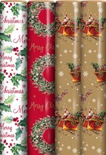 16m (4 x 4m) Traditional Christmas Gift Wrap Paper Roll - Mixed Designs