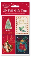 Pack of 20 Christmas Foil Gift Tags with Red Twine String - Traditional Designs