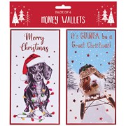 Pack of 4 Christmas Money Wallet Gift Cards & Envelopes - Dog Guinea Pig & Foil