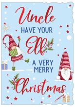 Uncle Christmas Card - Blue with Nordic Gnome Elf and Red Foil 7.25x5.5"