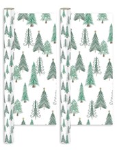 8m (2 x 4m) Christmas Gift Wrapping Paper - White with Nordic Christmas Trees