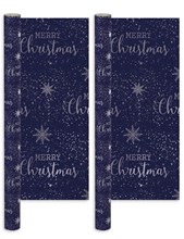 8m (2x4m) Gift Wrapping Paper - Navy Blue Silver Snowflakes Merry Christmas