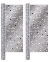 8m (2 x 4m) Christmas Gift Wrapping Paper - Silver with White Writing Blue Star