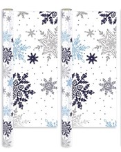 8m (2x4m) Gift Wrapping Paper - White with Navy Blue Silver Snowflakes