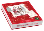 Box Of 24 Scenic Foiled Christmas Cards - 2 Designs - Vintage Santa and Sleigh