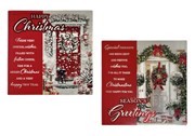 Pack of 12 Square Scenic Christmas Cards - Wreaths on Front Doors with Red Foil