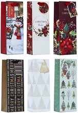Set of 6 Christmas Wine Bottle Gift Bags with Tags - Mixed Christmas Design Set of 6 Christmas Wine Bottle Gift Bags with Tags - Mixed Christmas Design