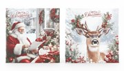 Pack of 12 Square Christmas Cards - Santa Father Christmas and Deer with Berries