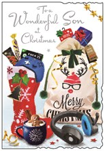 Jonny Javelin Son Christmas Card - Controller Headphones Stockings 9x6.25"