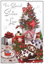 Jonny Javelin Sister-in-Law Christmas Card - Mini Xmas Tree Yule Log 9x6.25"