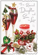 Jonny Javelin Daughter & Son-in-Law Christmas Card - Glasses & Candle 9x6.25"
