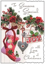 Jonny Javelin Someone Special Christmas Card - Stocking & Flowers Glitter 9x6.25