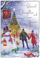Jonny Javelin Daughter & Fiancé Christmas Card - Couple Skating Snowman 9x6.25