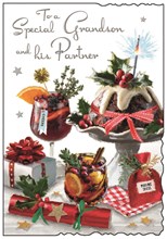 Jonny Javelin Grandson & Partner Christmas Card - Mulled Wine Pudding 9x6.25"