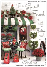 Jonny Javelin Special Friend Christmas Card - Cafe Noel with Glitter & Foil 9x6