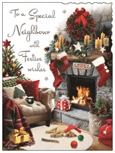 Jonny Javelin Neighbour Christmas Card Dog in Living Room Glitter Foil 7.25x5.5