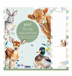 2027 Family Organiser Calendar 5 Column Memo Pad & Shopping List - Animals