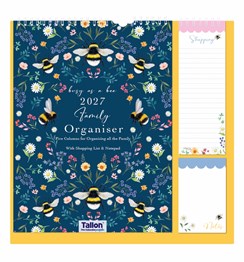 2027 Family Organiser Calendar 5 Column Memo Pad & Shopping List - Bees Flowers
