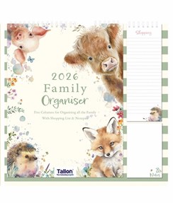 2026 Family Organiser Calendar 5 Column Memo Pad & Shopping List - Animals