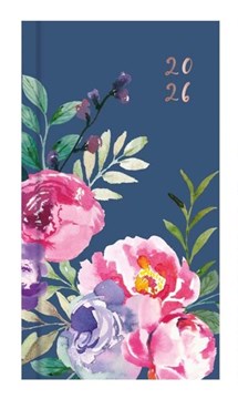 2026 Slim Week To View Floral Hardback Fashion Diary - Blue Floral