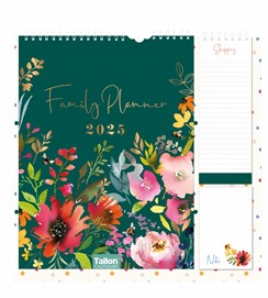 2025 Family Organiser Calendar 5 Column with Memo Pad & Shopping List - Floral