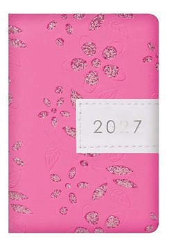 2027 Small Pocket Week To View Diary Leather Effect Glitter Floral - Pink