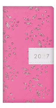 2027 Slim Week To View Fashion Diary - Leather Effect Glitter Floral - Pink
