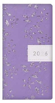 2026 Slim Week To View Fashion Diary - Leather Effect Glitter Floral - Lilac