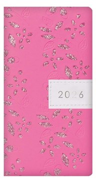 2026 Slim Week To View Fashion Diary - Leather Effect Glitter Floral - Pink