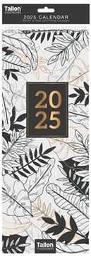 2025 Slim Month To View Spiral Bound Illustrated Wall Calendar - Black Leaves