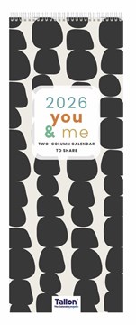 2026 Slim Month To View Spiral Bound 2 Column Wall Calendar - Black You & Me