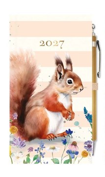 2027 Slim Week To View Hardback Diary & Pen - Squirrel and Wild Flowers