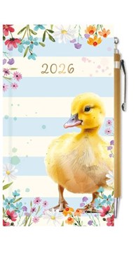 2026 Slim Week To View Hardback Diary & Pen - Yellow Chick and Flowers