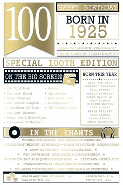 2025 100th Birthday Card 1925 Was A Special Year Age 100 White with Gold Foil