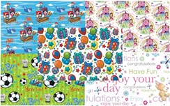 10 Sheets of Children's Wrapping Paper - Mixed Designs Girls Boys Unisex